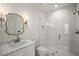 Bathroom featuring modern fixtures, a glass shower, and elegant vanity at 993 Northrope Ne Dr, Atlanta, GA 30324