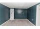 Finished basement with gray carpet, blue walls, and a white door at 31 Wyngate Ct, Dallas, GA 30157