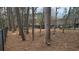 Wooded, fenced dog park with a bench, offering a safe space for pets to play at 1804 Cumberland Se Ct, Smyrna, GA 30080