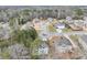 An aerial view showcases the community layout of homes in a cul-de-sac surrounded by green spaces at 2784 Hilson Commons, Decatur, GA 30034