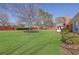 Expansive backyard featuring a lush green lawn, mature trees, and a privacy fence at 223 Ivy Creek Dr, Loganville, GA 30052