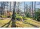 Landscaped backyard with mature trees and a glimpse of a home with a well-manicured lawn at 4641 Waterford Ct, Atlanta, GA 30338