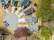 Wonderful aerial view of the home's roof, cul-de-sac, and mature landscape at 2365 Parkside Club Ln, Lawrenceville, GA 30044