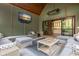 Relaxing outdoor lounge with comfortable seating, vaulted wood ceiling, and an inviting atmosphere at 6029 Shadburn Ferry Rd, Buford, GA 30518