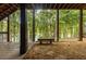 Enjoy the view from this outdoor space featuring forest views, stone features, and an inviting bench at 6029 Shadburn Ferry Rd, Buford, GA 30518