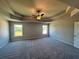 Expansive main bedroom featuring a tray ceiling, ceiling fan, plush carpet, and natural light at 316 Willow Cv, Canton, GA 30114