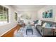 Bright living room features hardwood floors, updated decor, and lots of natural light at 422 Derbyshire Dr, Stone Mountain, GA 30088