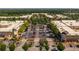 A lively aerial view showcasing a retail center with a variety of shops and restaurants, surrounded by verdant landscaping at 537 Pearl St, Cumming, GA 30040
