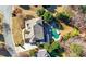 Aerial view of the property showcasing the home's layout, pool area, and surrounding landscaping at 5120 Parkwood Oaks Ln, Smyrna, GA 30126