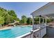 Inviting swimming pool with a slide and a view from an elegant covered deck, ideal for summer relaxation at 5120 Parkwood Oaks Ln, Smyrna, GA 30126