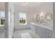 Stylish bathroom with tiled walls, dual vanity, and a glass enclosed shower at 7455 Old Rico Rd, Chattahoochee Hills, GA 30268