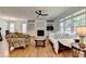 Cozy living room featuring a fireplace, built-in bookshelves, and hardwood floors at 3305 Suffolk Dr, Cumming, GA 30041