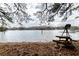 Peaceful lake view with a rustic dock and calm water, surrounded by trees at 4020 F A A Rd, Cumming, GA 30041