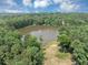 Stunning aerial view of lush, green landscape, and a lake surrounded by trees at 4233 Sandstone Shores Dr, Stonecrest, GA 30038
