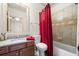 Bathroom with granite countertop vanity and shower/tub combination at 4233 Sandstone Shores Dr, Stonecrest, GA 30038