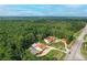 Panoramic aerial view showcasing the house's location near a bustling street and vast woodlands at 2585 Braselton Hwy, Buford, GA 30519