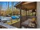 Covered patio showcasing outdoor seating and parking area at 104 River Run Dr, Atlanta, GA 30350