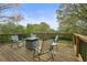 Outdoor living on wood deck with chairs and table, surrounded by lush green trees at 345 Lambeth Dr, Hiram, GA 30141