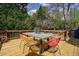 Cozy deck furnished with a dining table and colorful chairs offers an ideal outdoor setting at 5 Coventry Close, Avondale Estates, GA 30002
