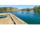 Wooden dock extending into a calm lake, ideal for fishing and enjoying the tranquil waterfront scenery at 7640 Harbour Walk, Cumming, GA 30041