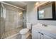 Updated bathroom with glass enclosed shower and vanity with sink at 3260 Sims View Ct, Snellville, GA 30078