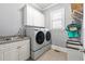 Functional laundry room with modern washer and dryer, sink, ample cabinet space, and natural light at 4080 Glen Hill Ne Way, Marietta, GA 30066