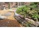 Backyard landscaping with stone steps, a retaining wall and plantings at 3572 Dexter Way, Marietta, GA 30062