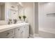 Bathroom featuring a modern vanity with gray cabinets, white countertop, and a large mirror at 502 Pryor Sw St # 301, Atlanta, GA 30312