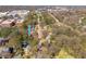 Aerial view shows this property situated in a vibrant community close to shops and amenities; picturesque neighborhood setting at 827 Derrydown Way, Decatur, GA 30030