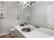 Bathroom features a vanity with built-in shelves, a unique basin sink, and a glass enclosed shower at 1135 Banbury Cross, Avondale Estates, GA 30002