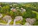 Aerial view of a neighborhood with luxurious homes nestled among mature trees and lush landscaping at 4827 Basingstoke Dr, Suwanee, GA 30024