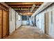 Unfinished basement with open ceiling, white painted brick walls and concrete floors at 6050 Randy Ln, Ellenwood, GA 30294