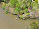 Aerial view showcasing dock on the lake with lush surrounding greenery and peaceful waters at 6165 Lake Oak Lndg, Cumming, GA 30040