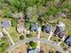 Aerial view of residences, showcasing a neighborhood with well-manicured lawns and verdant trees at 6165 Lake Oak Lndg, Cumming, GA 30040