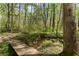 Peaceful backyard creek with a wooden bridge, enhanced by lush greenery and mature trees at 6165 Lake Oak Lndg, Cumming, GA 30040