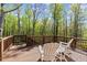 Wood deck with chairs overlooks the forested backyard of this home at 6165 Lake Oak Lndg, Cumming, GA 30040