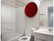 Clean bathroom featuring a shower/tub combo, toilet, and vanity sink at 3246 Wellington Sw Walk, Atlanta, GA 30331