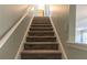 Carpeted stairs lead to the next level, showing the home's layout and design at 25 Shadowbrook Ct, Covington, GA 30014