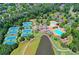 Aerial view of community amenities, including tennis courts, a pool, walking paths, and more at 829 Big Horn Holw, Suwanee, GA 30024