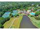 Aerial view of the Gathering-friendly community pool and tennis courts and the lush natural surroundings at 829 Big Horn Holw, Suwanee, GA 30024