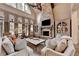Cozy living room featuring a stone fireplace, large windows, and plush seating at 829 Big Horn Holw, Suwanee, GA 30024