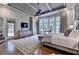 This primary bedroom has a bay window and large decorative rug in a neutral palette at 829 Big Horn Holw, Suwanee, GA 30024