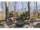 Fire pit with Adirondack chairs, nestled among mature trees in the backyard at 2664 Stonebrook Ne Ct, Roswell, GA 30075