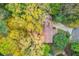 Aerial shot reveals a roof nestled among vibrant trees and a winding driveway at 1667 Manhasset Farm Ct, Atlanta, GA 30338