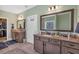 Bathroom with double vanity, walk-in shower, and tile floors at 598 Barnwood Dr, Rockmart, GA 30153