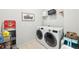 Efficient laundry room featuring front load washer and dryer with shelf and decor at 3530 Horizon Ct, Cumming, GA 30041