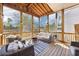 Relaxing screened-in porch featuring comfortable seating, wooden deck, and scenic backyard views at 3530 Horizon Ct, Cumming, GA 30041