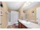 Bathroom featuring shower, neutral paint, vanity with decorative soaps, and mirror at 9246 W Banks Mill Rd, Winston, GA 30187