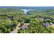 A serene aerial view capturing a home nestled amidst lush greenery, offering a glimpse of the nearby lake at 11 York Trce, Cartersville, GA 30121
