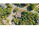 An aerial view showcasing the property lines and the wooded lot surrounding this secluded home at 11 York Trce, Cartersville, GA 30121